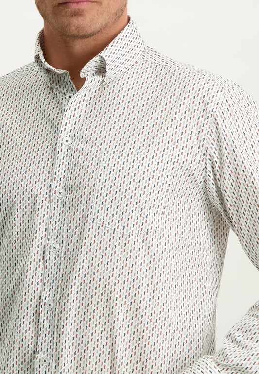Baksteenrood katoenen regular fit overhemd met print State of Art - 13271/1129
