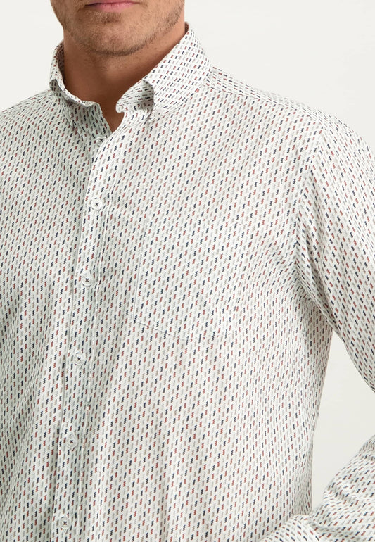 Brick red cotton regular fit shirt with print State of Art - 13271/1129