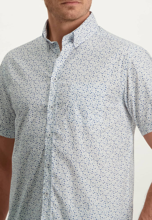  Blauw katoenen regular fit hemd met  korte mouwen en met print State of Art - 13287/1153 