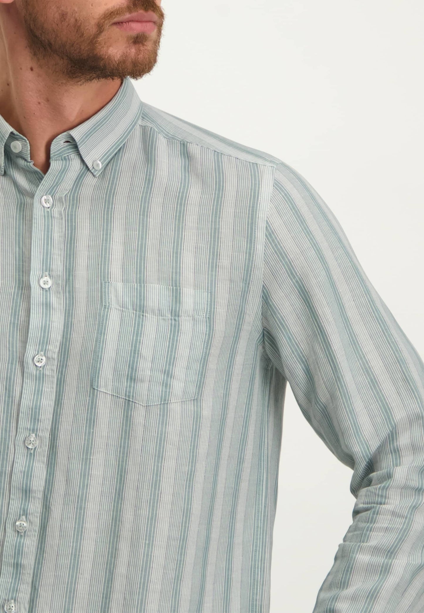 Green striped cotton linnen regular fit shirt State of Art - 13217/1154
