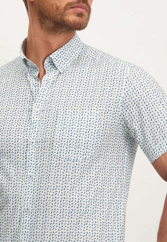 Blue short sleeve cotton regular fit shirt with print State of Art - 13274/1154