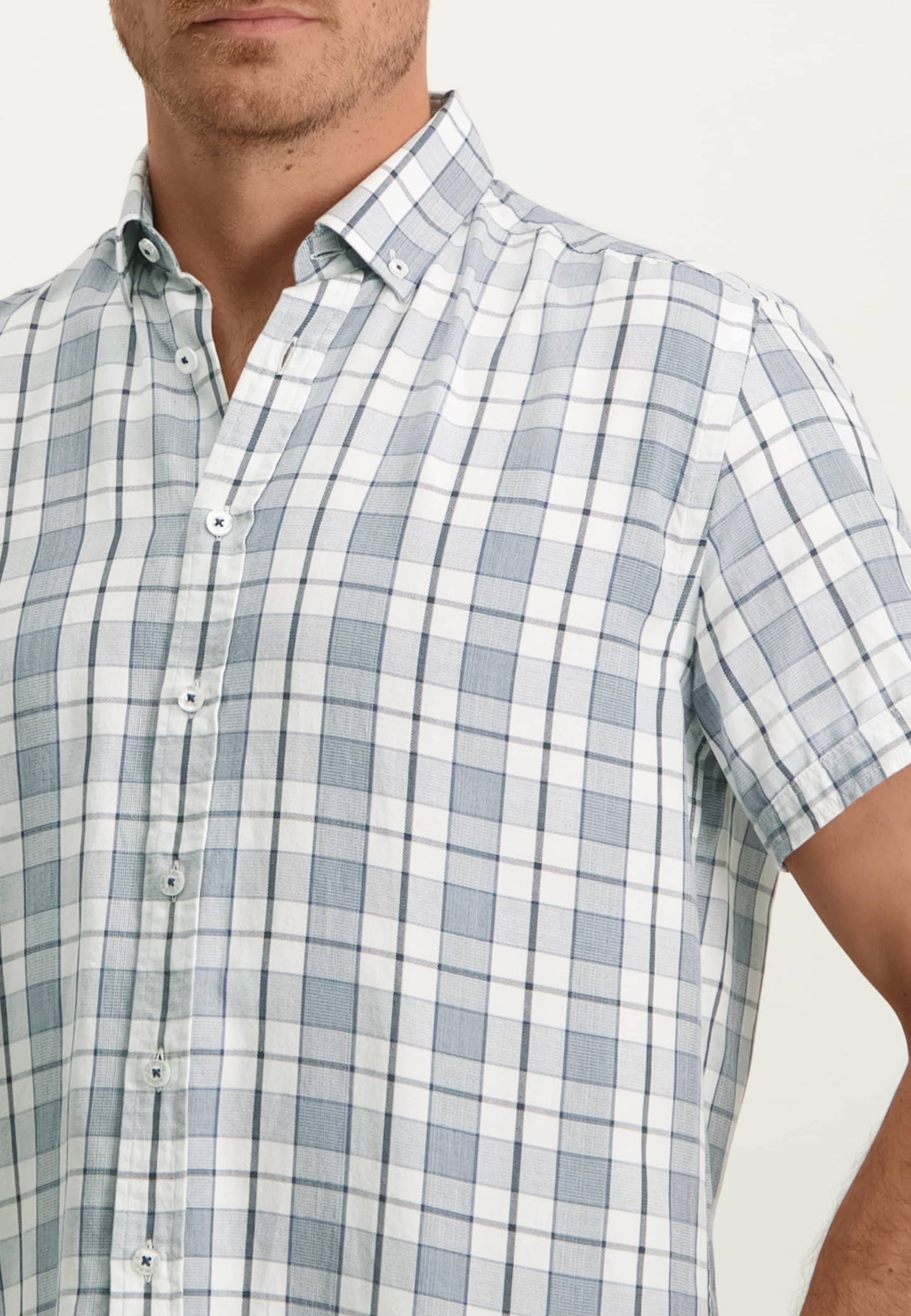 Navy checkered cotton short sleeve regular fit shirt State of Art - 13223/1157