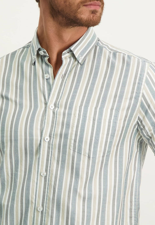 Beige striped cotton short sleeve regular fit shirt State of Art - 13256/1186