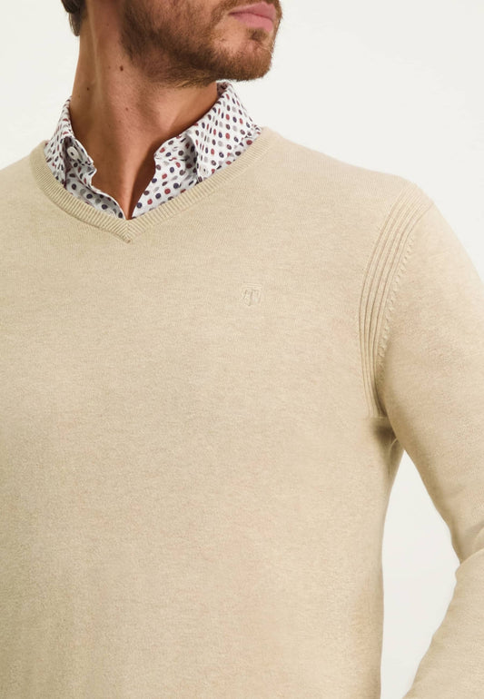 Sand cotton V-neck pullover State of Art - 13029/1600