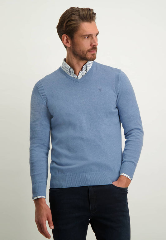 Light blue cotton V-neck pullover State of Art - 13029/5300