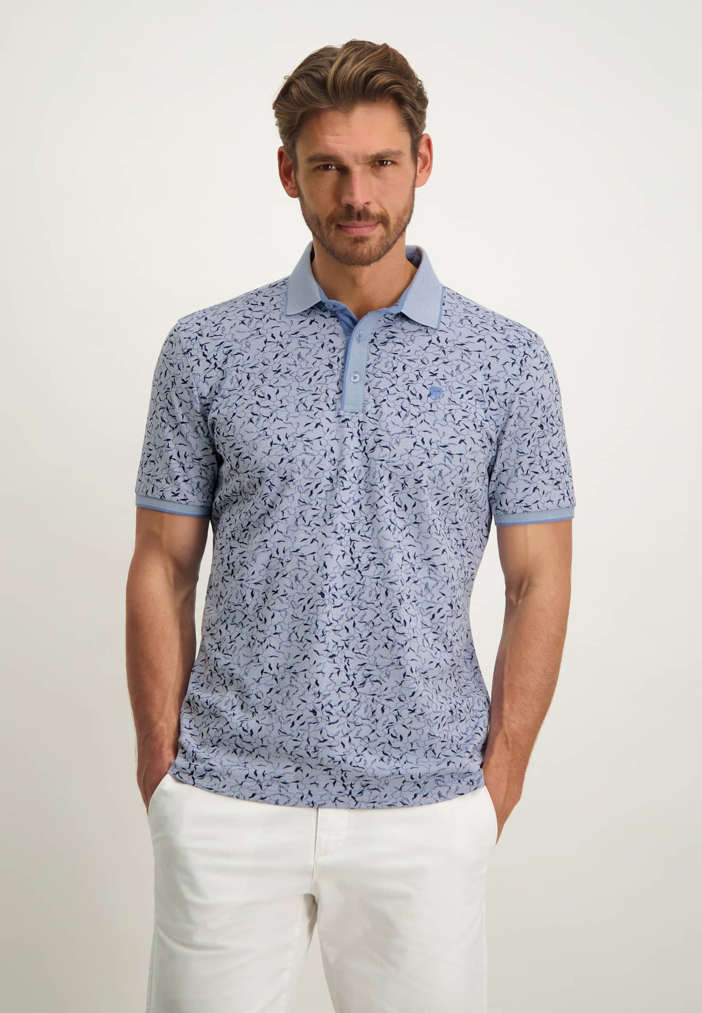 Light blue cotton polo with print State of Art - 13454/5359