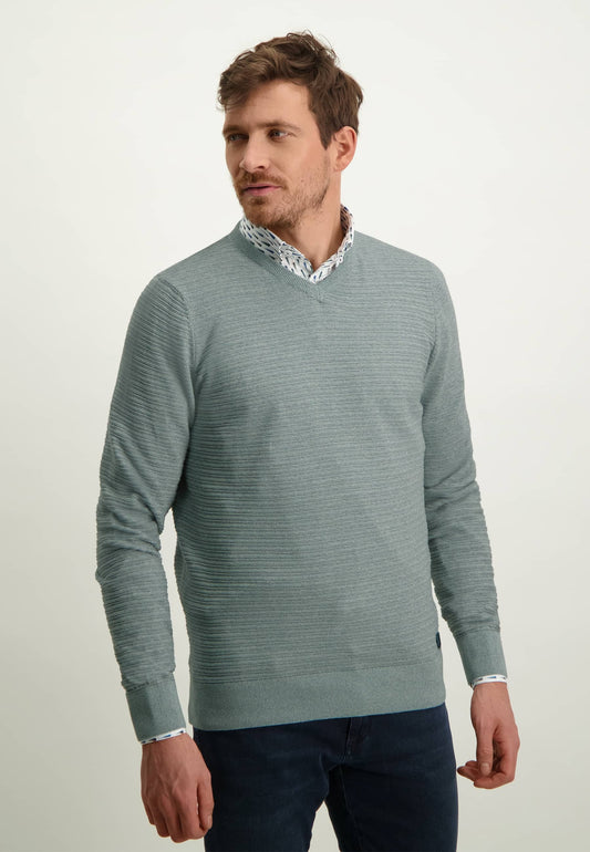 Green cotton structured V-neck pullover State of Art - 13037/5492