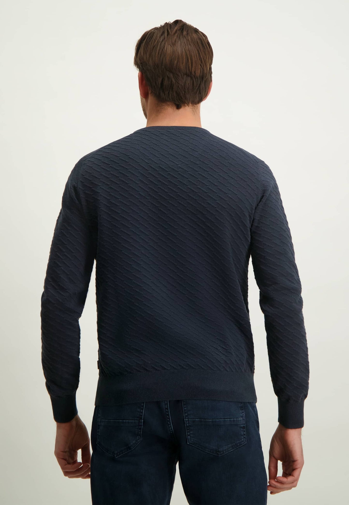 Navy structured cotton crew neck pullover State of Art - 13021/5900