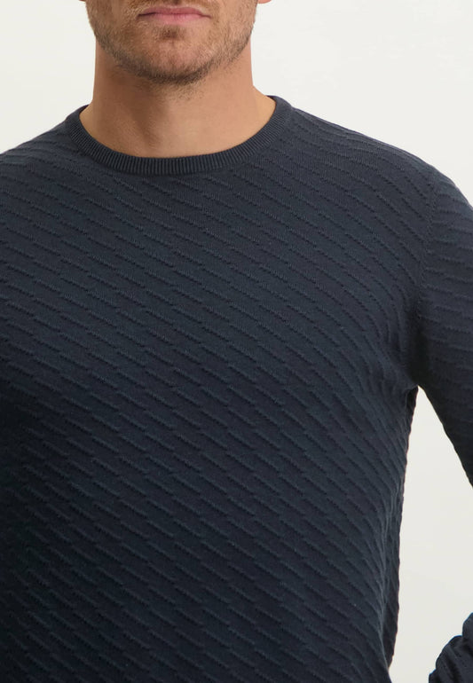 Navy structured cotton crew neck pullover State of Art - 13021/5900