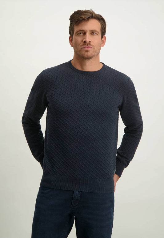 Navy structured cotton crew neck pullover State of Art - 13021/5900