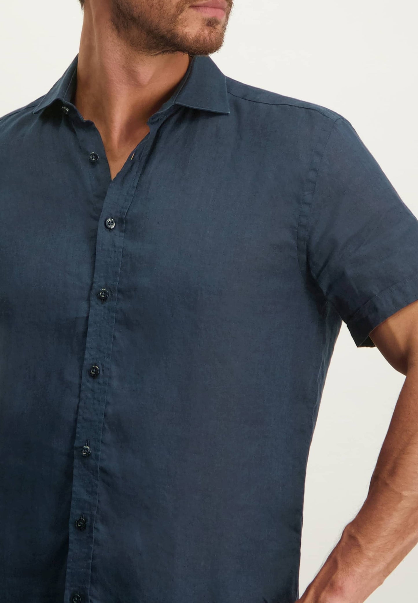 Navy linnen short sleeve regular fit shirt State of Art - 13247/5900