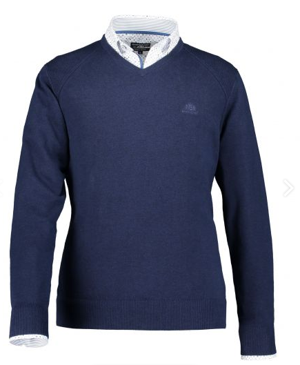 Lichtblauwe katoenen V-hals pullover State of Art - 10148