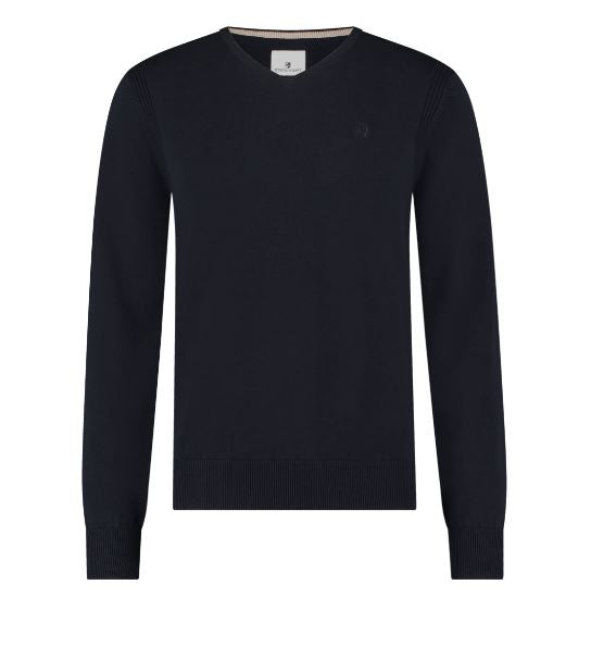 Navy cotton V-neck pullover State of Art - 13029/5900
