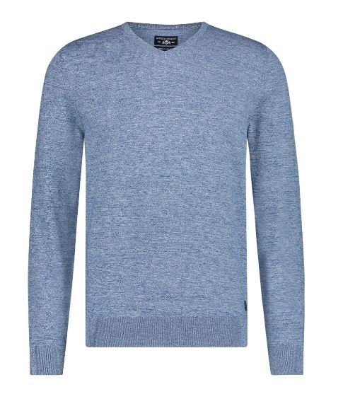 Blauwe faux-uni katoenen V-hals pullover State of Art - 11150/5356