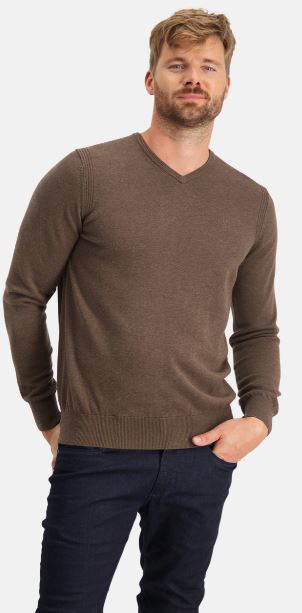 Taupe cotton V-neck pullover State of Art - 20093