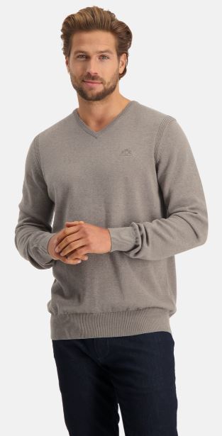 Taupe cotton V-neck pullover State of Art - 20093