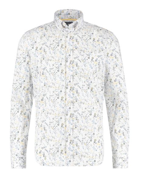 Blauw gele katoenen regular fit overhemd met print State of Art - 11260