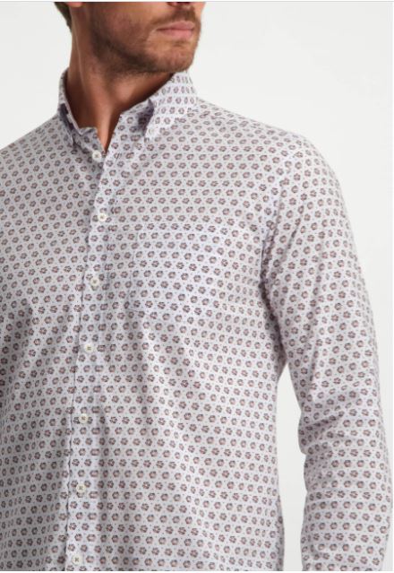 Taupe cotton regular fit shirt with print State of Art - 21158