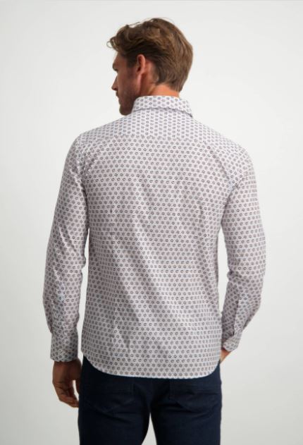 Taupe katoenen regular fit overhemd met print State of Art - 21158 