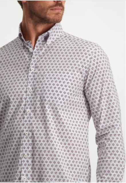  Taupe katoenen regular fit overhemd met print State of Art - 21158 
