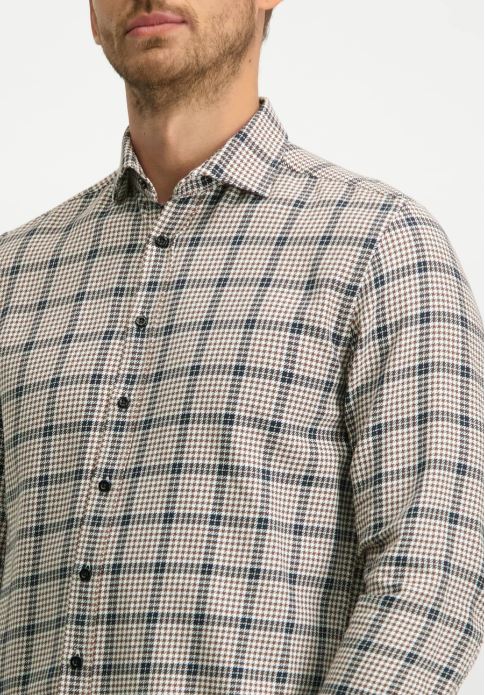  Bruine geruite katoenen regular fit overhemd State of Art - 21242 