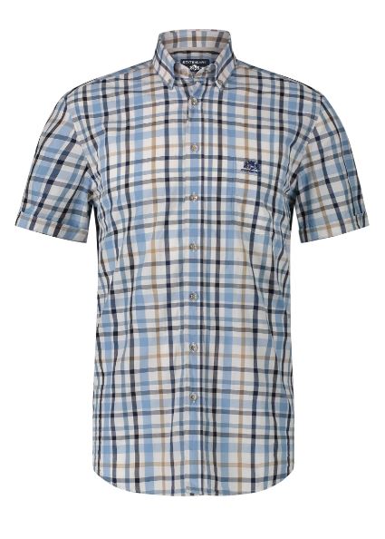  Blauw geruit regular fit overhemd met korte mouwen State of Art - 11339 