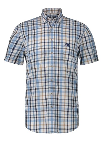 Blauw geruit regular fit hemd met korte mouwen State of Art - 11339
