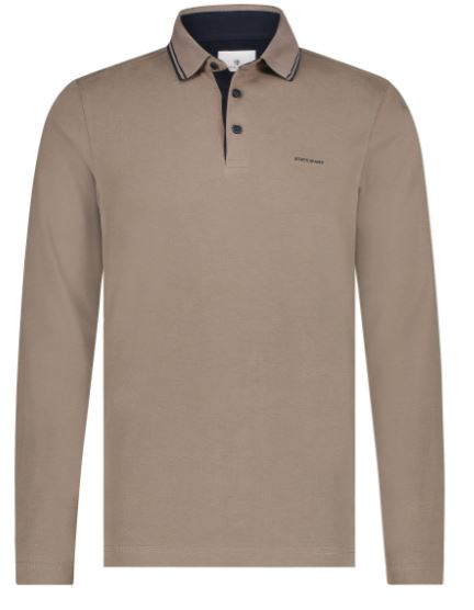 Taupe cotton long sleeve polo State of Art - 21330/8600