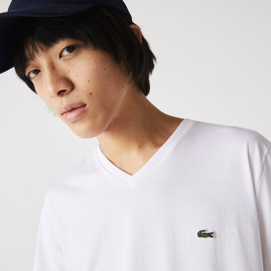 White cotton V-neck T-shirt Lacoste - TH6710/001