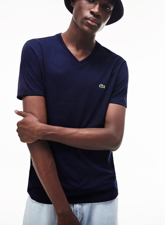 Navy cotton V-neck T-shirt Lacoste - TH6710/166