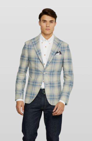 Blue checkered cotton-linnen jacket Van Gils - 1211VG00008