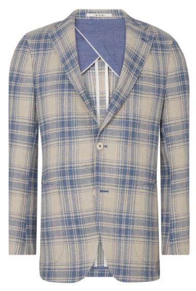 Blue checkered cotton-linnen jacket Van Gils - 1211VG00008