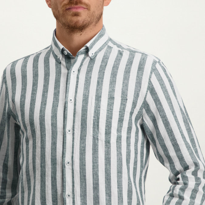 Navy striped cotton linnen regular fit shirt State of Art - 13267/5611